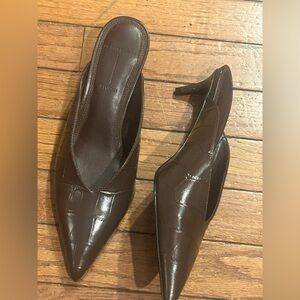 Black Suede Studio size 38 Pointy Sandal kitten Heel Brown Leather Women's Mules